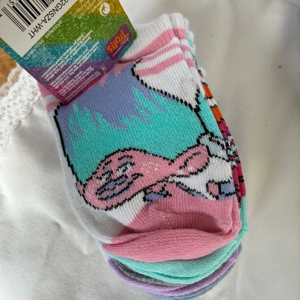 DreamWorks Trolls Girls 5 Pair Pack Low Cut Socks Shoe SZ 7-10 Poppy Branch NEW
